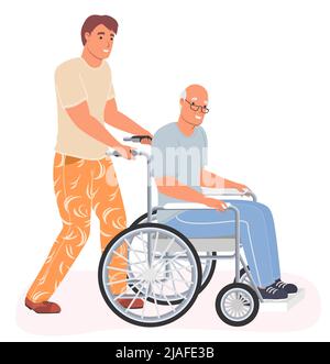 Assistenza infermieristica uomo per vettore anziano Illustrazione Vettoriale