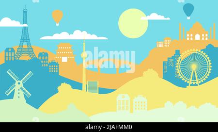 World Travel background flat vettore turistico viaggio Illustrazione Vettoriale