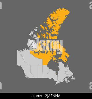Territorio Nunavut evidenziato sulla mappa del Canada Illustrazione Vettoriale