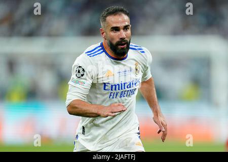 Daniel Carvajal del Real Madrid durante la partita finale della UEFA Champions League tra Liverpool FC e Real Madrid disputata allo Stade de France il 28 maggio 2022 a Parigi, Francia. (Foto / Magma) Foto Stock