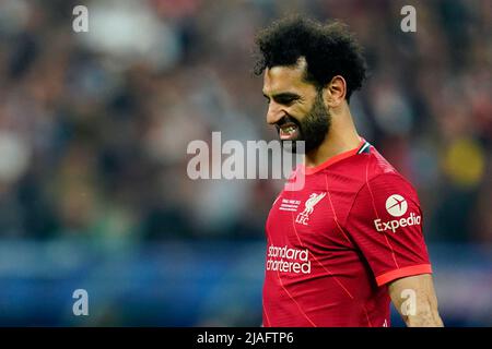 Mohamed Salah del Liverpool FC durante la partita finale della UEFA Champions League tra Liverpool FC e Real Madrid disputata allo Stade de France il 28 maggio 2022 a Parigi, Francia. (Foto / Magma) Foto Stock