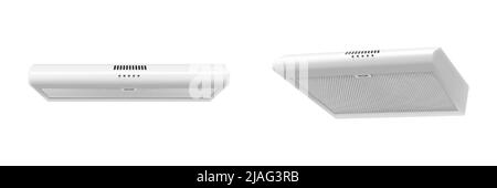 Cappe da cucina in due diverse angolazioni. Elettrodomestici. Immagine vettoriale realistica a 3D° isolata su sfondo bianco Illustrazione Vettoriale