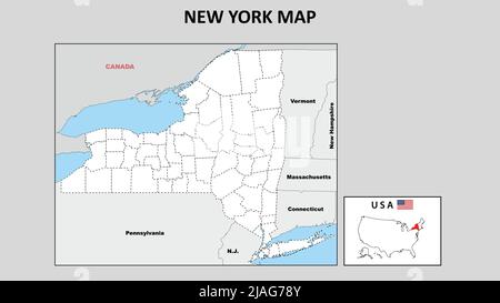 Mappa di New York. Mappa politica di New York con contorni. Illustrazione Vettoriale