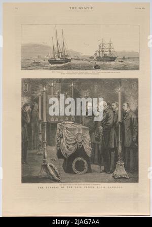 Il funerale del tardo Principe Luigi Napoleone - S.M.S. 'Incantatrice' lasciando Portsmouth Harbour; il Partito reale nella Cappella Mortary a Woolwich '. Scene circa il funerale del principe Luigi Napoleone - la nave 'Enchattress 'lascia il porto di Portsmouth; la società reale nella sala uditiva a Woolwich (dal ' The Graphic '). Sconosciuto Foto Stock
