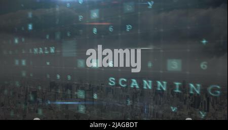 Immagine dell'avviso di cyber attacco sul paesaggio urbano Foto Stock