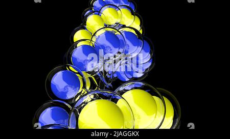 Sfere blu giallo vetro DNA su disegno medico nero struttura cellulare 3D rendering Foto Stock