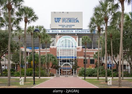 La vista frontale del Ben Hill Griffin Stadium, nel campus della University of Florida a Gainesville, Florida. Foto Stock