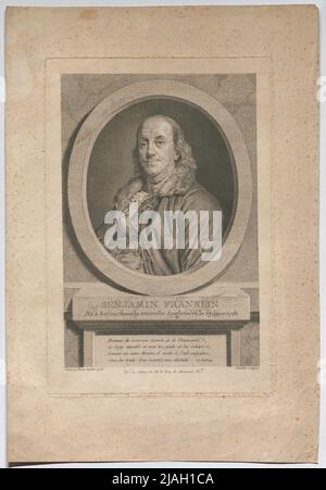 Benjamin Franklin; nato a Boston, in New England, 17 gennaio 1706 '. Benjamin Franklin, geboren a Boston, Neuengland, em 17,1.1706, 1778. Justus Chevillet (1729—1802), incisore di rame, dopo: Joseph Siffred Duplessis (1725 —1802), artista Foto Stock