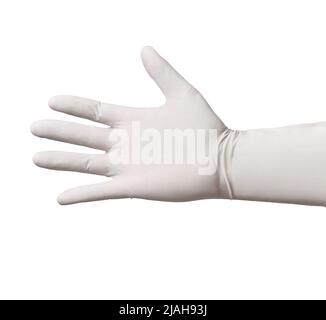 guanto di lattice protettivo affare virus corona coronavirus malattia epidemia salute medica handshake mano Foto Stock