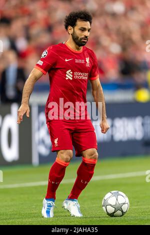 Mohamed Salah (Liverpool) durante la partita della UEFA Champions League tra Liverpool 0-1 Real Madrid allo Stade de France il 28 maggio 2022 a Parigi, Francia. Credit: Maurizio Borsari/AFLO/Alamy Live News Foto Stock