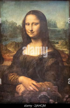 Parigi, Francia - 18 marzo 2018: Mona Lisa, conosciuta anche come la Gioconda o la Joconde, ritratto del 16th secolo dipinto in olio da Leonardo da Vinci a Floren Foto Stock