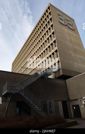 Il famoso architetto norvegese Erling Viksjø ha progettato questo edificio a Økern, Oslo, come sede principale di Standard Telefon og Kabelfabrikk. Foto Stock