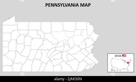 Mappa della Pennsylvania. Mappa politica della Pennsylvania con confini di colore bianco. Illustrazione Vettoriale