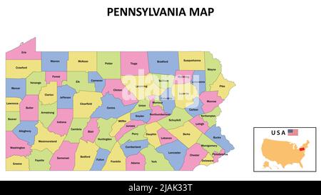 Mappa della Pennsylvania. Mappa politica della Pennsylvania con confini di colore bianco. Illustrazione Vettoriale