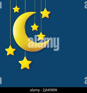 Luna astratta o mezzaluna con stelle. Illustrazione Vettoriale