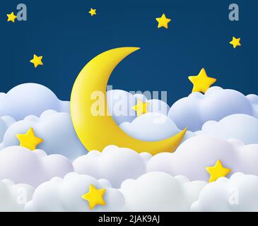 3D buona notte e dolce banner sogni. Illustrazione Vettoriale