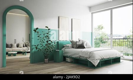 camera da letto interna moderna. 3d concetto di rendering Foto Stock