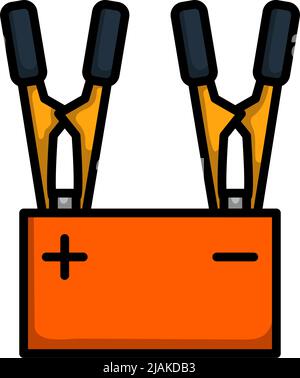 Icona di carica della batteria dell'auto. Contorno grassetto modificabile con disegno di riempimento a colori. Illustrazione vettoriale. Illustrazione Vettoriale