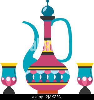 Tea pot e tazze colorate, cultura Araba Orientale Illustrazione Vettoriale