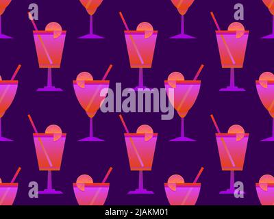 Cocktail con ombrelloni 80s stile senza cuciture. Cocktail alcolici con ombrelloni e fettine di lime. Design per menu bar, materiale pubblicitario e. Illustrazione Vettoriale