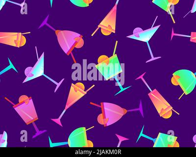 Cocktail con ombrelloni 80s stile senza cuciture. Cocktail alcolici con ombrelloni e fettine di lime. Design per menu bar, materiale pubblicitario e. Illustrazione Vettoriale