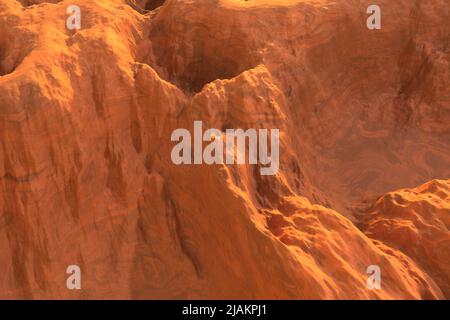 Vista sulle montagne rocciose. Sfondo astratto di terreno roccioso con crateri. 3D rendering. Foto Stock