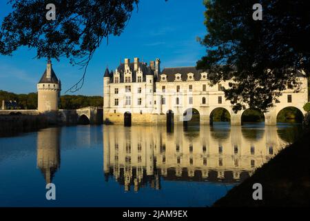 Vista dal fiume Cher di Chateau de Chenonceau Foto Stock