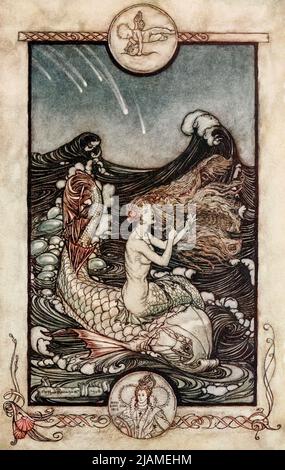 Ascoltare la musica della cameriera del mare da ' Un sogno di notte di mezza estate ' di William Shakespeare, 1564-1616; illustrato da Arthur Rackham, 1867-1939 Data di pubblicazione 1908 Editore Londra, Heinemann; New York, Doubleday, Page & Co Foto Stock