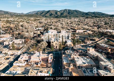 Vista aerea dell'area del centro di Santa Fe, New Mexico Foto Stock