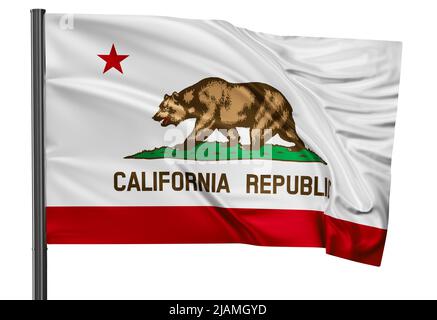 California Lone Star US bandiera di stato ondeggiante nel vento isolato su sfondo bianco Foto Stock