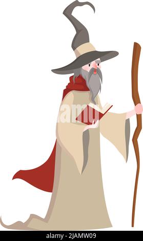 Vecchio carattere della procedura guidata. Stregone medievale. Fantasy uomo Illustrazione Vettoriale