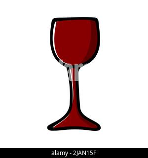 Doodle Vector Glass per vino, champagne, aperol. Bevanda celebrativa isolata su sfondo bianco. Wineglass per decorazione festiva, Capodanno, Natale Illustrazione Vettoriale
