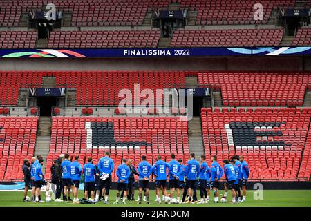 Londra, Francia. 31st maggio 2022. Italia giocatori durante un allenamento la giornata che precede la partita di calcio del Trofeo Finalissima 2022 tra Italia e Argentina al Wembley Stadium di Londra, Inghilterra, 31th maggio 2022. Foto Andrea Staccioli/Insidefoto Credit: Ininsidefoto srl/Alamy Live News Foto Stock