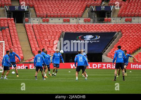 Londra, Francia. 31st maggio 2022. Italia giocatori durante un allenamento la giornata che precede la partita di calcio del Trofeo Finalissima 2022 tra Italia e Argentina al Wembley Stadium di Londra, Inghilterra, 31th maggio 2022. Foto Andrea Staccioli/Insidefoto Credit: Ininsidefoto srl/Alamy Live News Foto Stock