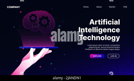 Tecnologia di intelligenza artificiale. Modello pagina di destinazione gradiente. Illustrazione vettoriale Illustrazione Vettoriale