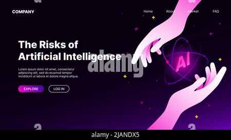 Banner rischi di intelligenza artificiale. Modello di pagina Web. Illustrazione vettoriale Illustrazione Vettoriale