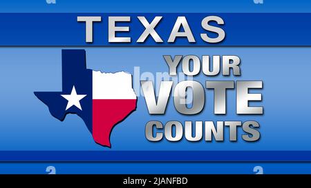 Texas il tuo voto conta con la bandiera di stato e la mappa Foto Stock
