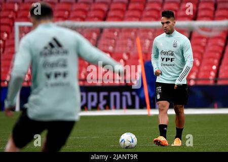 Londra, Francia. 31st maggio 2022. Lautaro Martinez dell'Argentina durante un allenamento la giornata davanti al Trofeo Finalissima 2022, partita di calcio tra Italia e Argentina allo stadio Wembley di Londra, Inghilterra, 31th maggio 2022. Foto Andrea Staccioli/Insidefoto Credit: Ininsidefoto srl/Alamy Live News Foto Stock