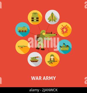 Icone di concetto dell'esercito di guerra Illustrazione Vettoriale
