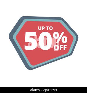 Fino al 50% di sconto sull'offerta speciale. Vector colorato vendita banner, sconto, adesivo, segno, icona, etichetta. Buono sconto fino al 50% Illustrazione Vettoriale