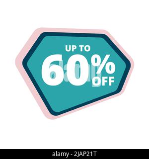 Fino al 60% di sconto sull'offerta speciale. Vector colorato vendita banner, sconto, adesivo, segno, icona, etichetta. Buono sconto fino al 60% Illustrazione Vettoriale