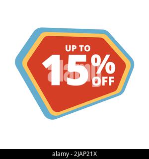 Fino al 15% di sconto sull'offerta speciale. Vector colorato vendita banner, sconto, adesivo, segno, icona, etichetta. Buono sconto fino al 15% Illustrazione Vettoriale