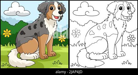 Australian Shepherd Dog Coloring Page Illustration Illustrazione Vettoriale