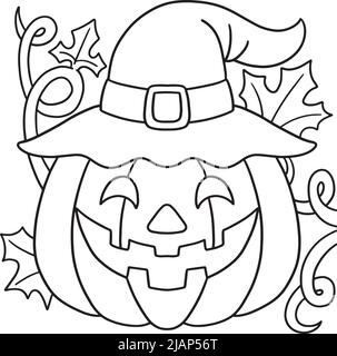 Pagina di colorazione di Halloween di zucca per i bambini Illustrazione Vettoriale