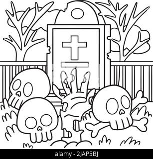 Pagina colorazione Halloween cranio per bambini Illustrazione Vettoriale