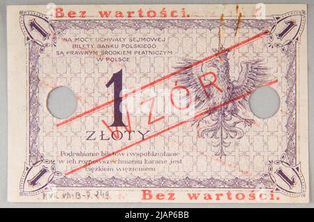 Banconota da 1 zloty, Repubblica polacca (1918-1939), Bank Polski, 28 febbraio 1919 (1924), Pattern Banque de France, Parigi Foto Stock