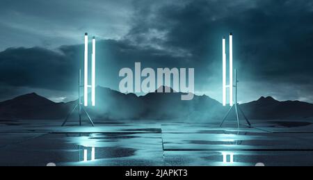 Illuminazione da palco e paesaggio all'aperto. Sfondo del posizionamento del prodotto 3D illustrazione. Foto Stock