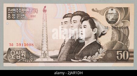 50 banconote vinte; Banca centrale coreana, Corea del Nord; 1992 Foto Stock