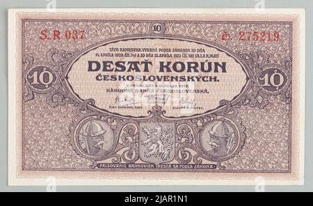 Banconota da 10 coruns; National Bank Ceskoslovenska, Cecoslovacchia, 2.01.1927 much, Alfons (1860 1939) Foto Stock