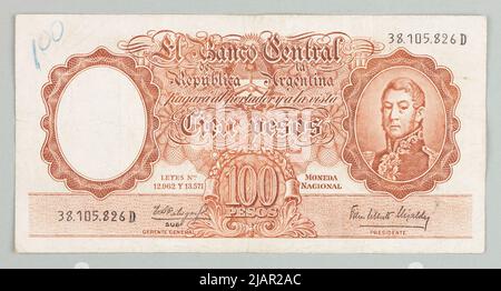 Banconota da 100 pesos, Banca Centrale della Repubblica argentina, Argentina, B.R. (1957 67) Foto Stock